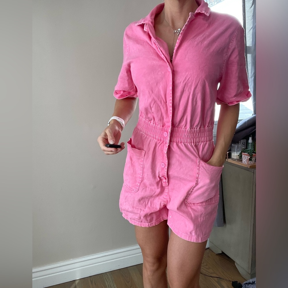 Steve Madden Pink Button-Up Romper